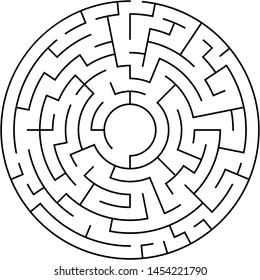 Vector illustration of an abstract circular maze. Round labirinth. Black and white pattern. Maze game.