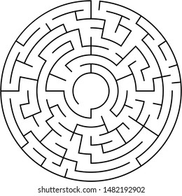 Vector illustration of an abstract circular maze. Round labirinth. Black and white pattern. Maze game.