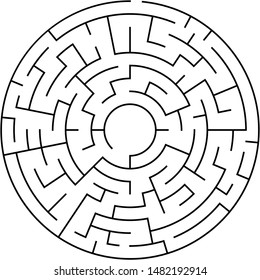 Vector illustration of an abstract circular maze. Round labirinth. Black and white pattern. Maze game.