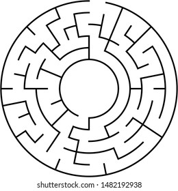 Vector Illustration Of An Abstract Circular Maze. Round Labirinth. Black And White Pattern. Maze Game.