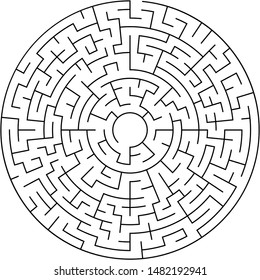 Vector illustration of an abstract circular maze. Round labirinth. Black and white pattern. Maze game.