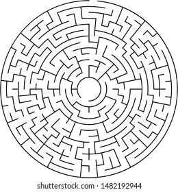 Vector illustration of an abstract circular maze. Round labirinth. Black and white pattern. Maze game.