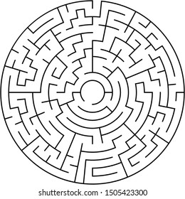 Vector illustration of an abstract circular maze. Round labirinth. Black and white pattern. Maze game.