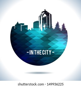Vector illustration of abstract city. circular geometric pattern with shadow