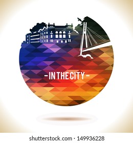 Vector illustration of abstract city. circular geometric pattern with shadow