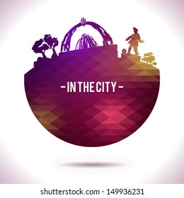 Vector illustration of abstract city. circular geometric pattern with shadow