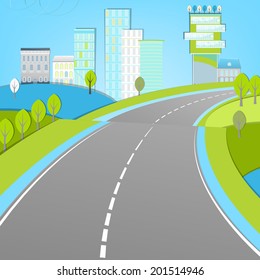Vector illustration of abstract city landscape with wide road