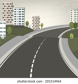 Vector illustration of abstract city landscape with wide road