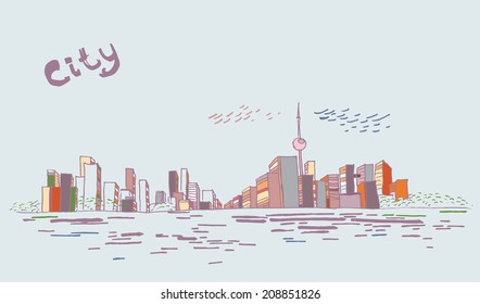 Vector illustration of abstract city in lines