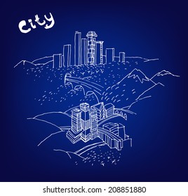 Vector illustration of abstract city in lines