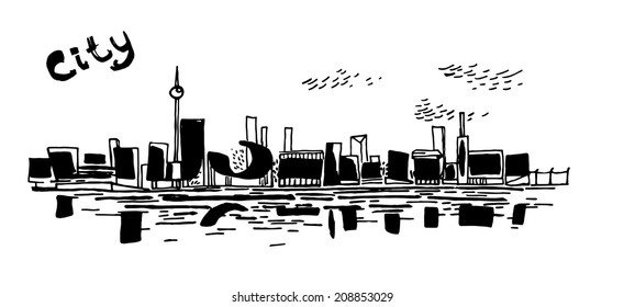 Vector illustration of abstract city in lines