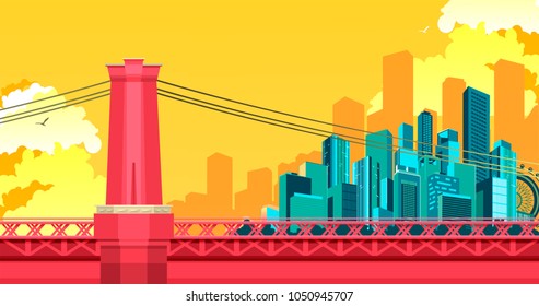 vector illustration of abstract city metropolis bridge over the river or canal