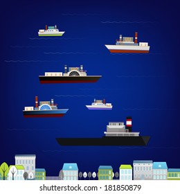 Vector illustration of abstract city and sea pattern