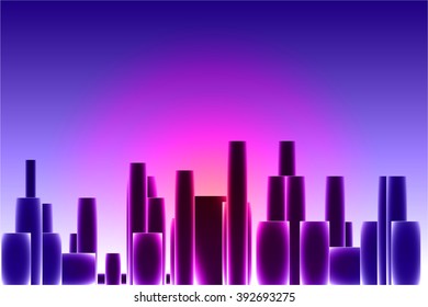Vector illustration of abstract city at sunset