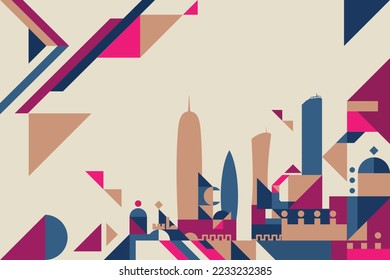 Vector illustration of an abstract cityscape inspired by Doha city in Qatar