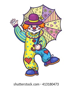 vector illustration, abstract, clown, umbrella, circus, performance, show, children's holiday