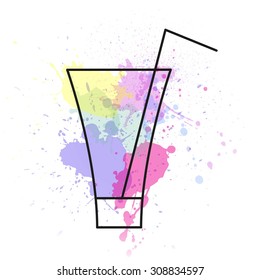 Vector Illustration of an Abstract Cocktail Icon with Watercolor