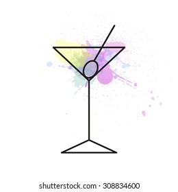 Vector Illustration of an Abstract Cocktail Icon with Watercolor