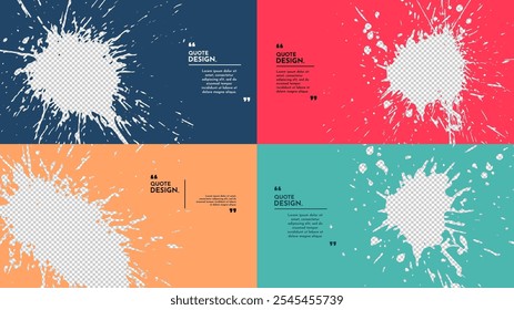 Ilustración vectorial. Conjunto de superposición Horizontal de color Abstractas. Diseño de pinceladas de tinta para Plantilla de Web, redes sociales, superposición de portada, Anuncio de Sitio web. Salpicadura de pintura con cita entre paréntesis