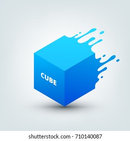 Vector illustration of abstract colored 3d cube. Abstract splash, liquid shape. Background for poster, cover, banner, placard. Logo design