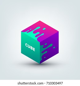 Vector illustration of abstract colored 3d cube. Abstract splash, liquid shape. Background for poster, cover, banner, placard. Logo design