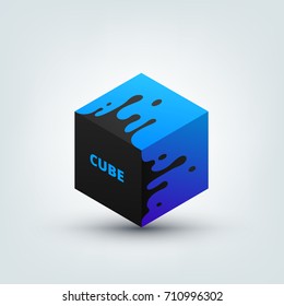 Vector illustration of abstract colored 3d cube. Abstract splash, liquid shape. Background for poster, cover, banner, placard. Logo design