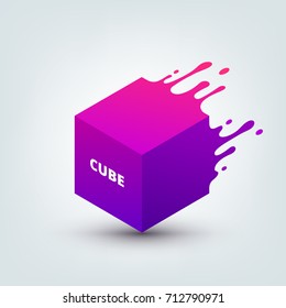 Vector illustration of abstract colored 3d cube. Abstract splash, liquid shape. Background for poster, cover, banner, placard. Logo design