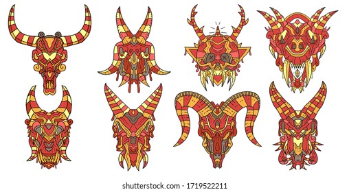 Vector illustration abstract colorful animal skull ornament. Illustration of batik for print, fabric, album art, web, promotion, tshirt and wallpaper background design