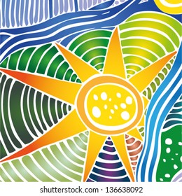 Vector illustration of abstract colorful background / texture. Sea, starfish, star, waves, water.