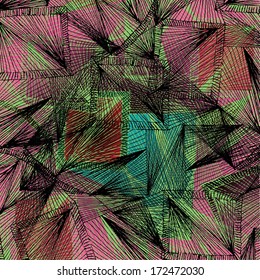 Vector illustration of abstract colorful background / pattern. Grid, net, web. Red, green, pink.