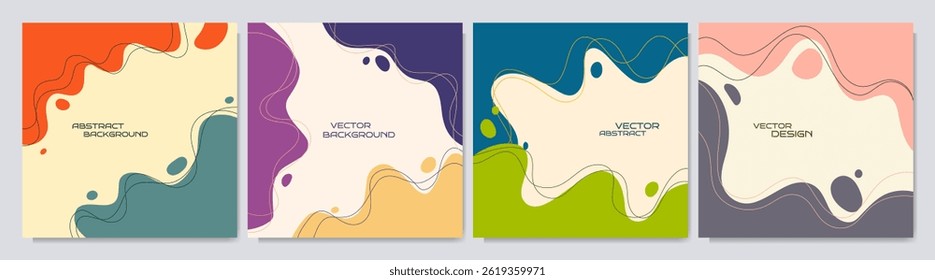 Ilustración vectorial. Abstractas fondo colorido con Formas onduladas y líneas. Elementos de diseño para Plantilla de medios sociales, Anuncio de Web, post de blog. Concepto de marco líquido. Gráfico de estilo plano