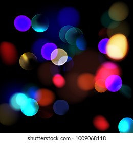 Vector Illustration of abstract colorful defocused or blurred lights for bokeh background isolated on black