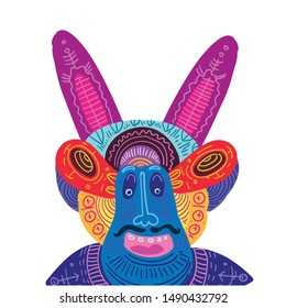 vector illustration abstract colorful ethnic ornament.  Hand drawing of mask and element in batik for print, fabric, web, promotion, and wallpaper background design