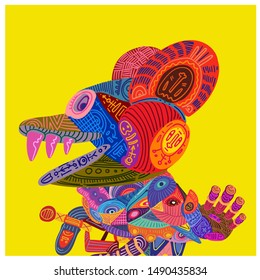 vector illustration abstract colorful ethnic ornament.  Hand drawing ugly mouse and element in batik for print, fabric, web, promotion, and wallpaper background design