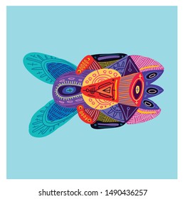 vector illustration abstract colorful ethnic ornament.  Hand drawing of fish and element in batik for print, fabric, web, promotion, and wallpaper background design