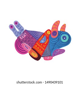 vector illustration abstract colorful ethnic ornament.  Hand drawing of rabbit and element in batik for print, fabric, web, promotion, and wallpaper background design