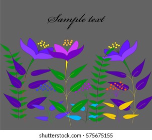 Vector illustration of abstract colorful flowers on grey background.