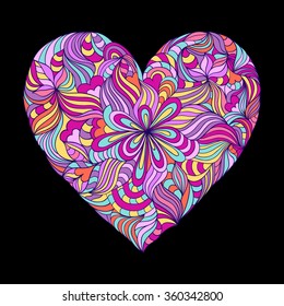 Vector illustration of abstract colorful heart on black background