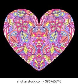 Vector illustration of abstract colorful heart on black background
