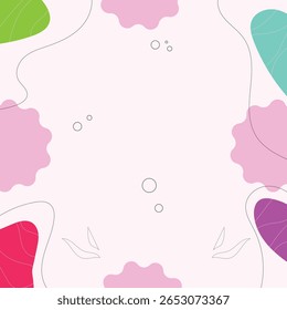 A vector illustration of abstract colorful organic shapes and subtle outlines on a light pink background