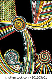 A vector illustration of an abstract colorful ornamental drawing.
