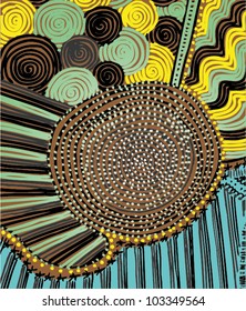 A vector illustration of an abstract colorful ornamental drawing.
