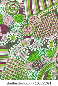 A vector illustration of an abstract colorful ornamental drawing.