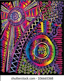 A vector illustration of an abstract colorful ornamental drawing.