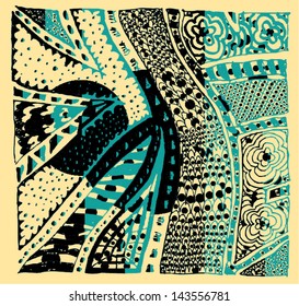 A vector illustration of an abstract colorful ornamental drawing.