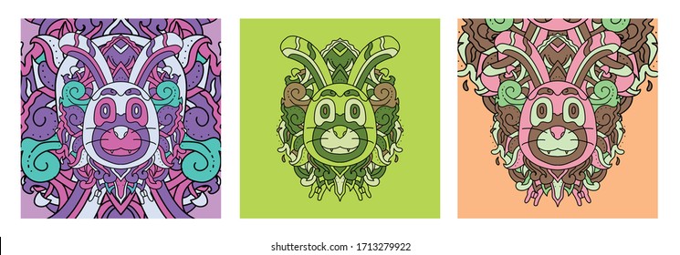 Ilustración vectorial ornamento de conejo colorido abstracto. Ilustración de batik para diseño de fondo de papel de impresión, tela, álbum, web, promoción y papel tapiz