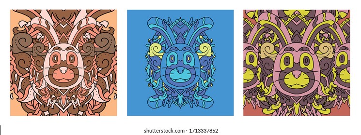 Ilustración vectorial ornamento de conejo colorido abstracto. Ilustración de batik para diseño de fondo de papel de impresión, tela, álbum, web, promoción y papel tapiz