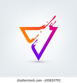 Vector illustration. Abstract colorful triangle. Dynamic splash liquid shape. Background for poster, cover, banner, placard. Logo design