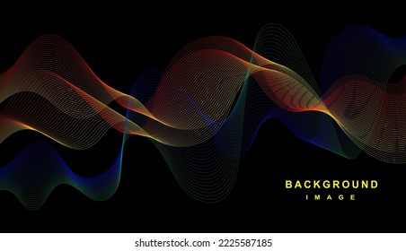 Ilustración vectorial, Abstract líneas de onda coloridas sobre fondo negro para elementos en presentación de concepto de negocio, Ciencia, Volante, Tecnología, Folleto, 3D representación Resumen.