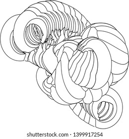 Vector illustration of an abstract complex structure consisting of geometric shapes on a white background. Suitable as a template for a coloring book.
